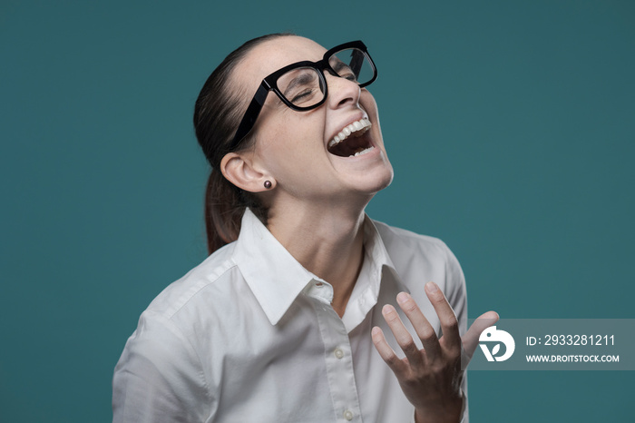 Cheerful woman laughing out loud