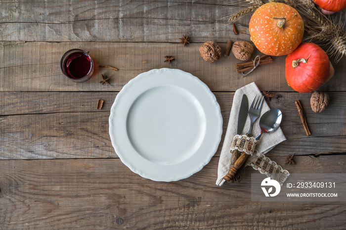 Autumn holidays dining table - top view