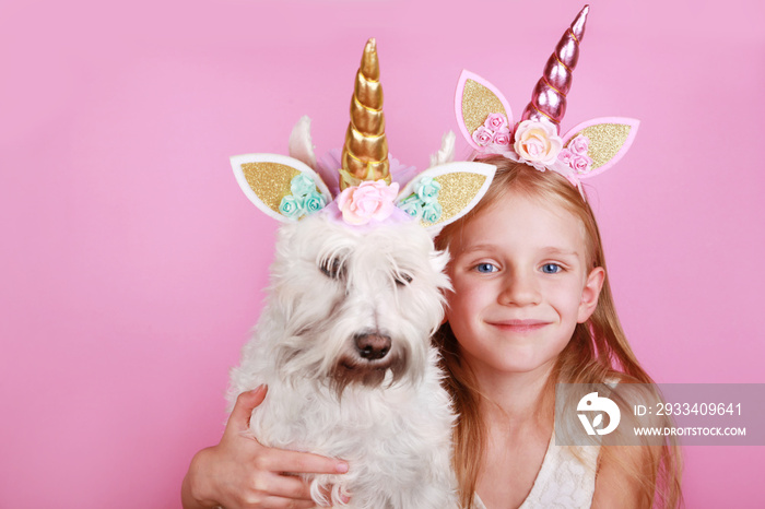 The Unicorn Girl and unicorn dog.