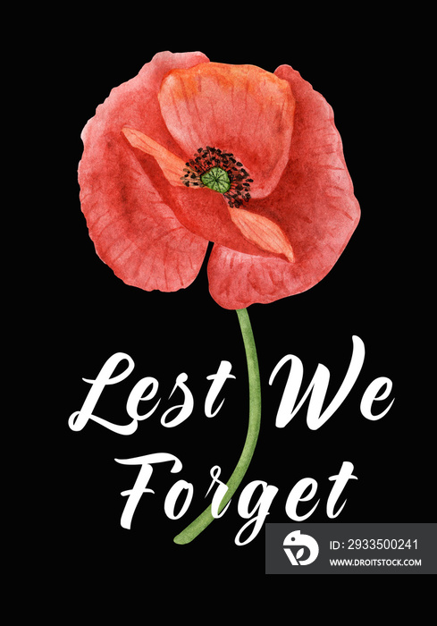 Anzac day card design template. Rememberance, Commemoration, Vetersns day. Hand drawn watercolor illustration