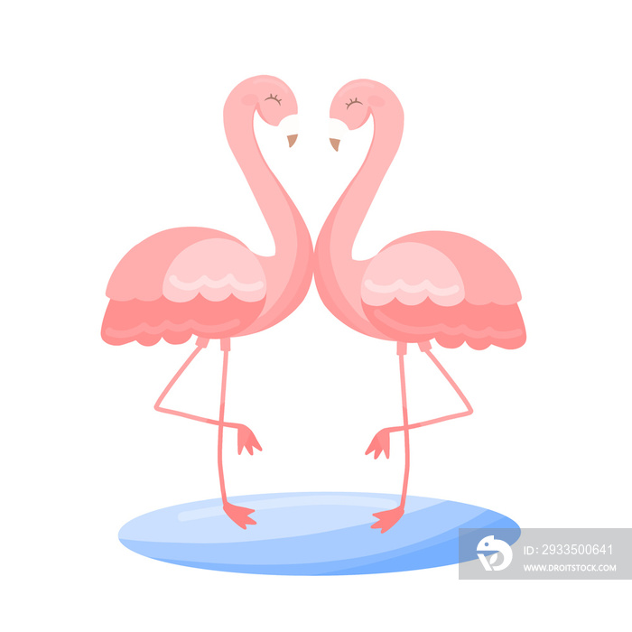 pink of flamingo bird in love and heart in valentine day