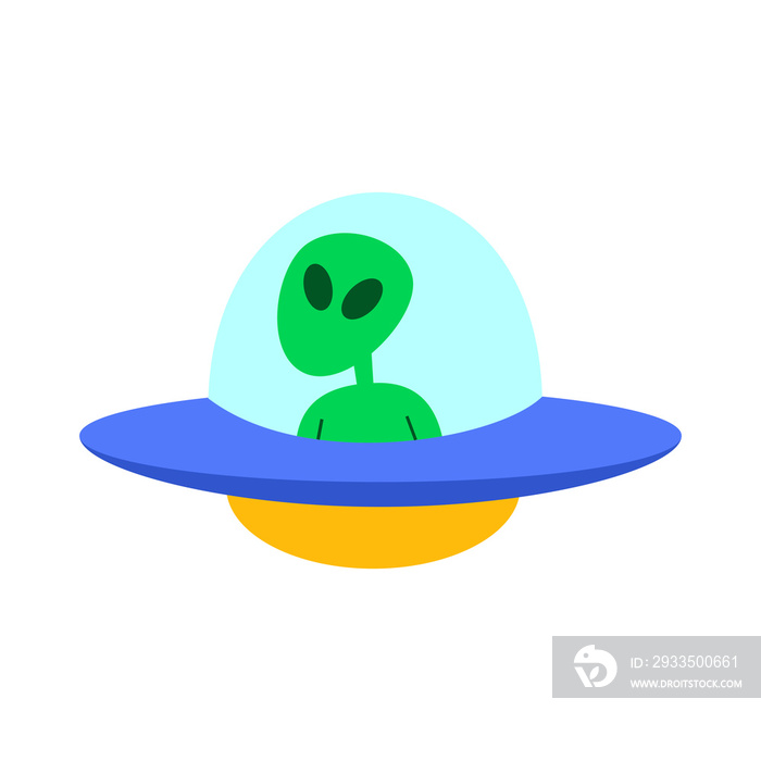 Cute Green Alien Boarding Spaceship