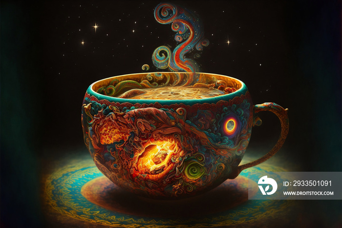 Ayahuasca, tea cup, psychedelic, art