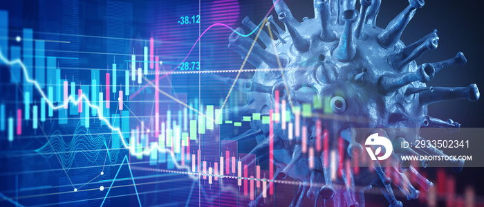 Covid crisis and the collapse of the markets, economic fallout. 3d illustration