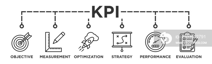 KPI banner web icon vector illustration concept for key performance indicator in the business metrics with an icon of objective, measurement, optimization, strategy, performance, and evaluation