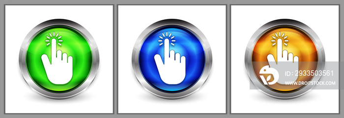 Hand cursor click icon modern eyeball round button set illustration