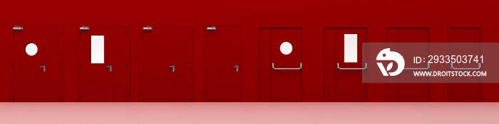 Red fire doors, 3d rendering, 3d illustration