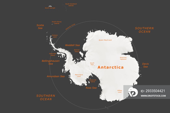 Antarctica political map on dark background