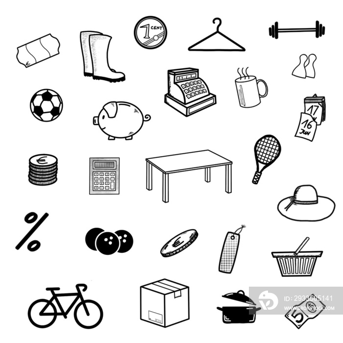 24x Flohmarkt - Icons, Illustrationen, Zeichen / Symbole