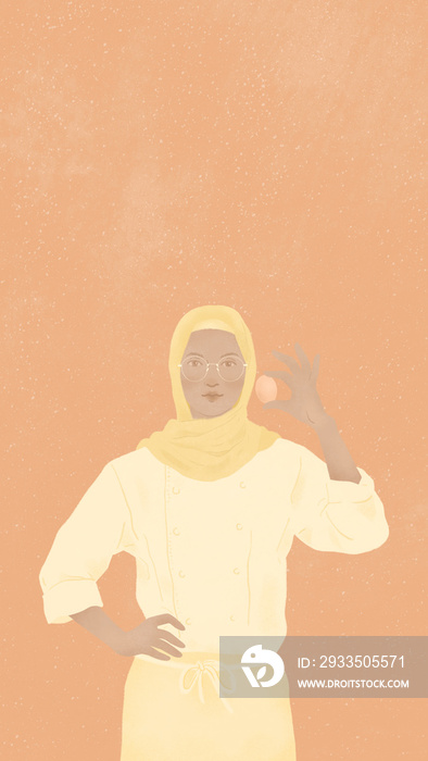 charming positive young Muslim woman chef holding an egg