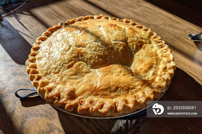 pie on a wooden table