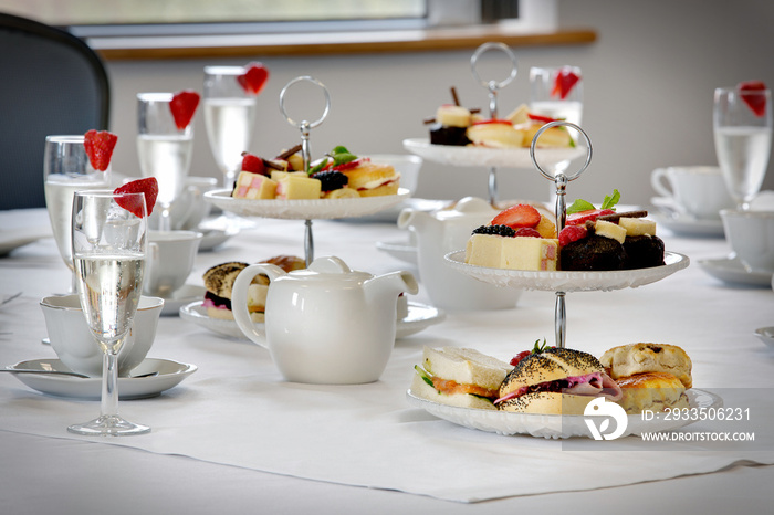 Champagne afternoon tea served at a posh hotel