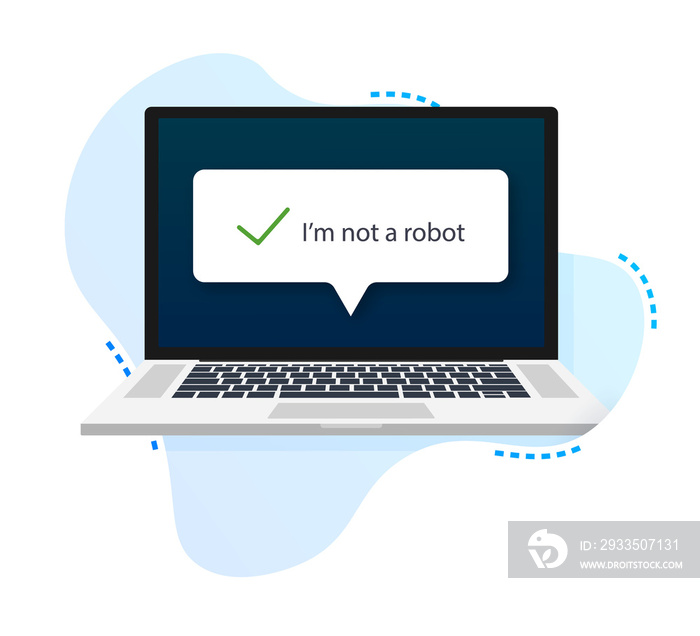 Captcha, I am not a robot on laptop screen.  stock Illustration.