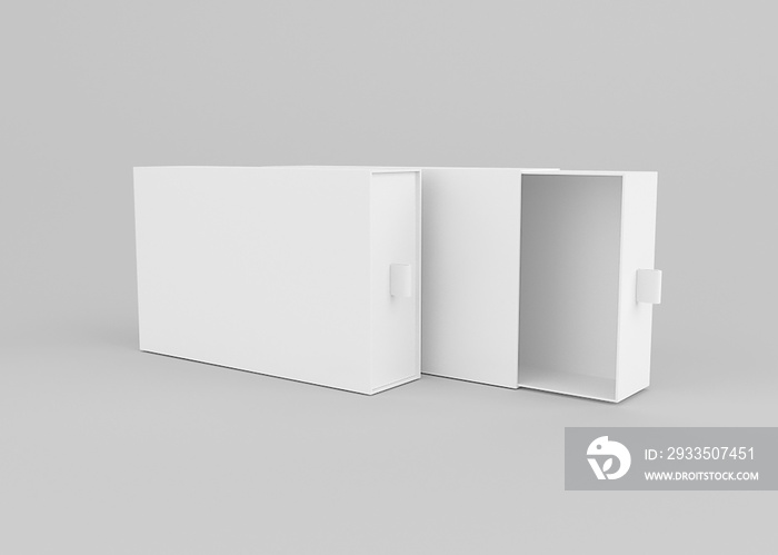 Blank slide box mockup. slide box 3d rendering model. slide box mockup isolated on soft color background. 3d slide box model ready for your design