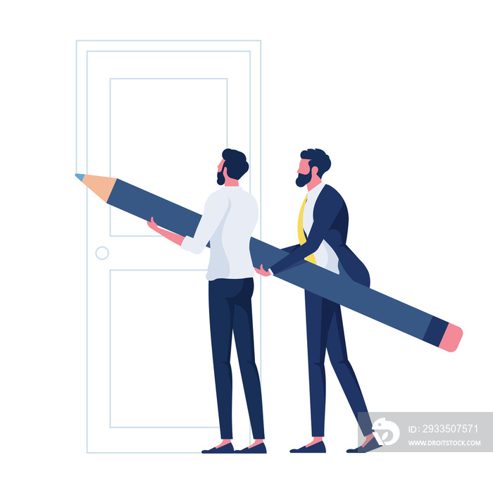 Businessman Drawing a Door on Wall-Business way out concept