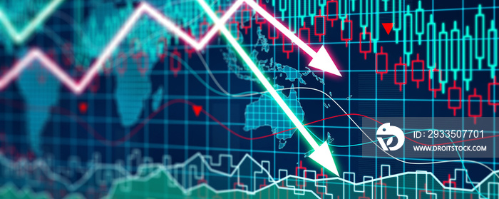 Econimical crisis concept. Spread in the world, economy is down. 3d illustration