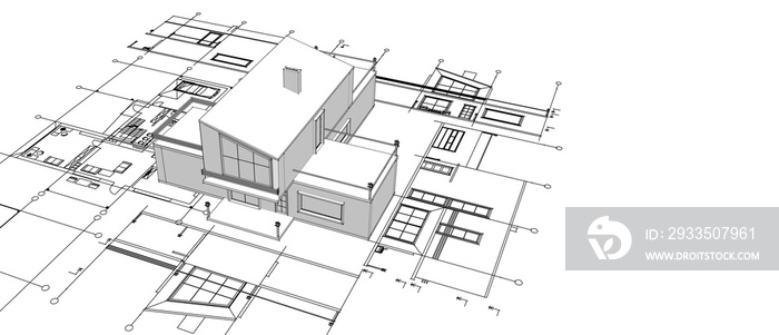 house architecture sketch 3d illustration