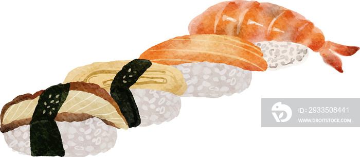 Watercolor Sushi Japanese Food Illustration