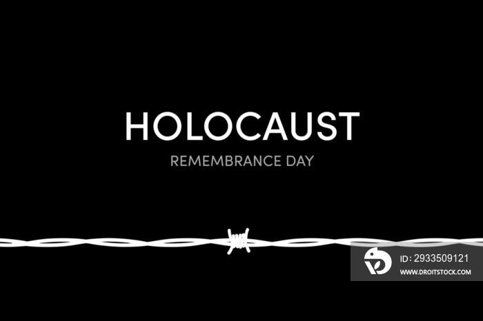 Holocaust Remembrance Day illustration. Jewish star, barbed wire on black background. Remember International Holocaust Day Poster, January 27. Important day