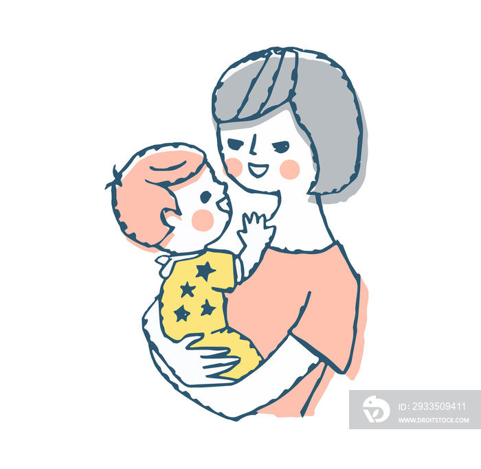 ママと赤ちゃん　抱っこ　ピンク