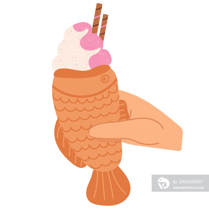 Taiyaki - Japanese fish-shaped cake.Japanese street food dessert with ice cream