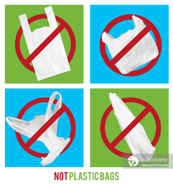 not plastic bags. Pollution problem concept.White plastic bag in the symbol, do not use