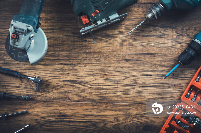 different working tools on the table