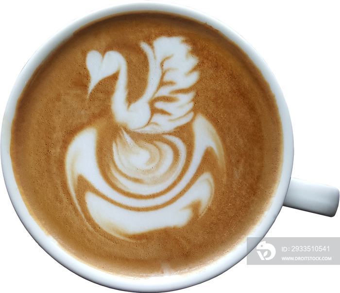 isolated coffee latte top view in a mug.