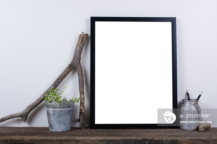 Scandinavian style empty photo frame mock up. Minimal home decor