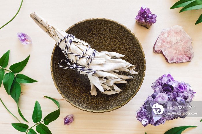 Smudge Bundle with Amethyst and Lepidolite