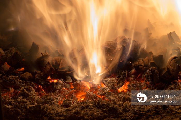 Texture embers closeup. Embers after a fire.