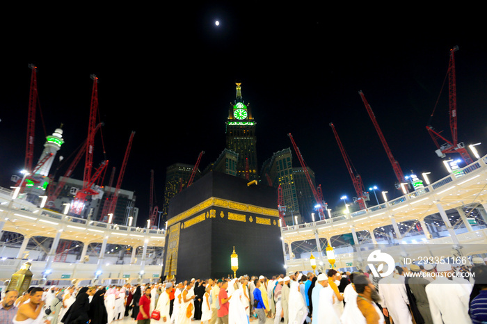 Tawaf is a ritual during Umra or Hajj when pilgrims making seven circles around The Holy Kaaba in Masjid Al Haram