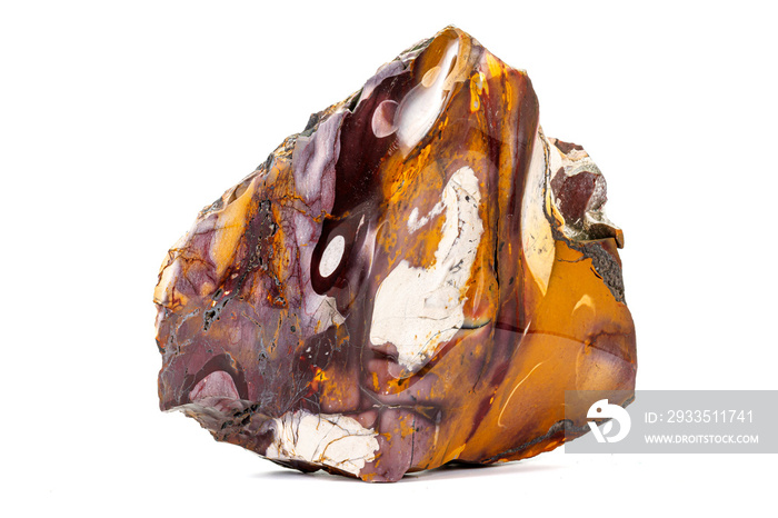 Macro stone mineral Mookaite Jasper on a white background