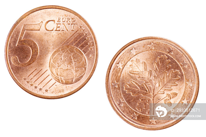 5 cent Euro coin isolated on a white background