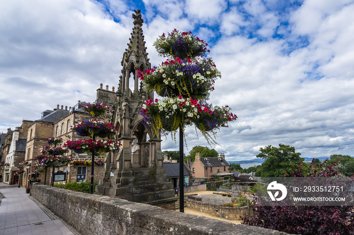 Flowers decoration in the small town of Tain, Scotland, Britain