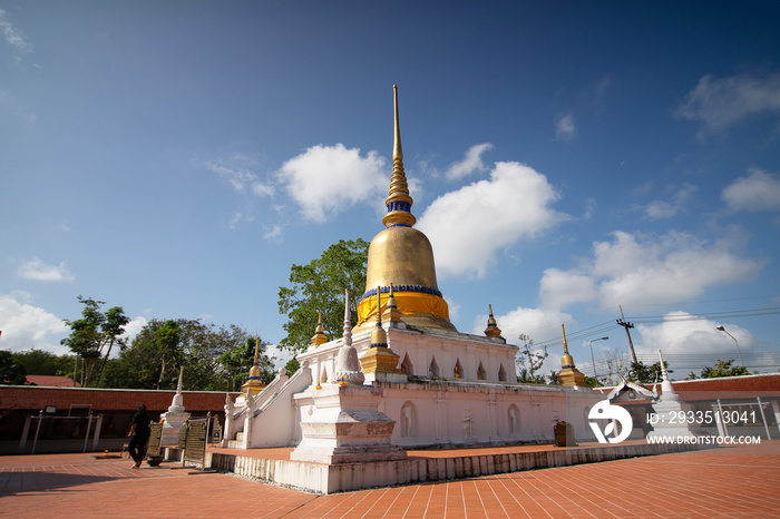 Golden pagoda at Wat Phra That Sawi in Sawi District in Chumphon Province is an important temple of Sawi District , Chumphon , Thailand