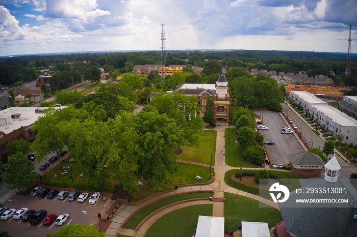 Aerial view of City town hall building in Duluth, GA