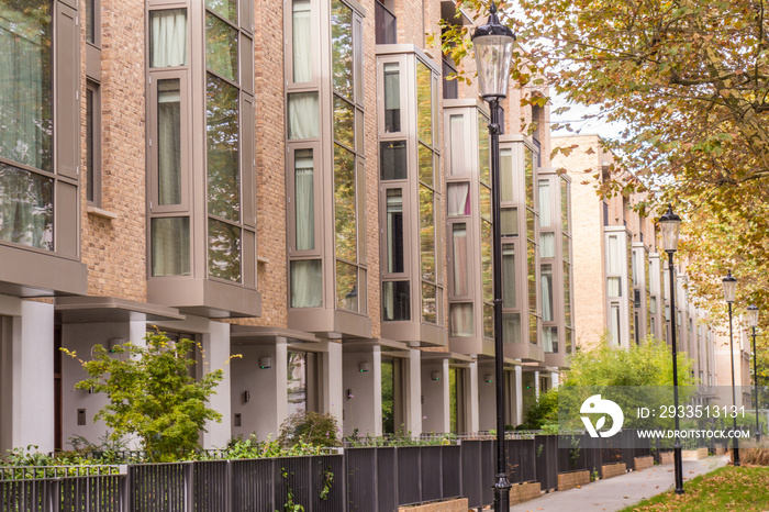 Row of newly built urban houses