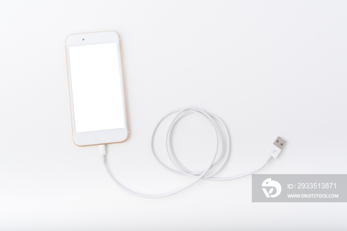 smartphone connect usb cable isolate on white.