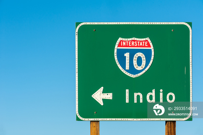 Directional sign to Indio, California, The City of Festivals, from I-10 Interstate, USA