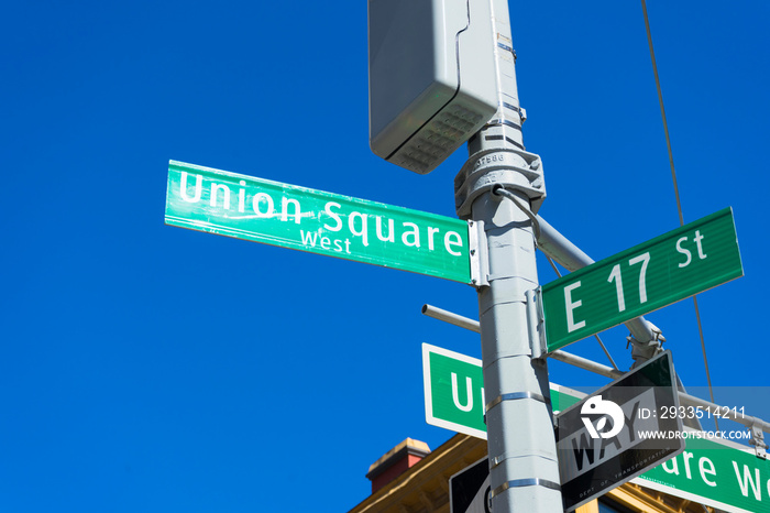 Street sign of Union Square in New York, USA.
