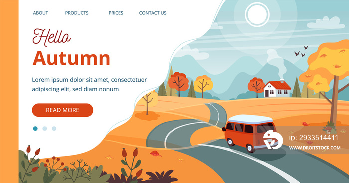 Autumn trip template. illustration in flat style