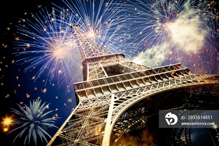 Eiffel tower (Paris, France) with fireworks