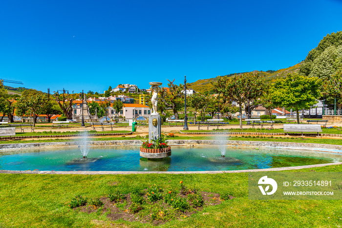 Fountain and park in Lamego town in Portugal