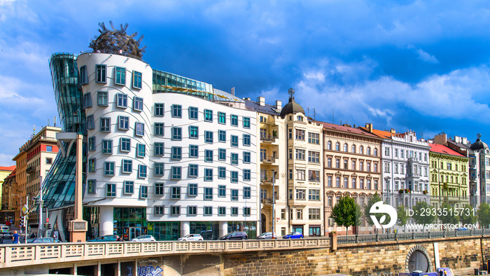 Palaces and dancing house in Prague. Czech Republic