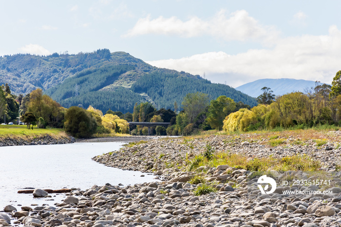 Looking North up the Hutt River in Upper Hutt, New Zealand