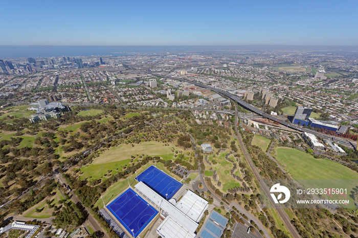 Aerial view of Royal Park, looking south-west towards Docklands