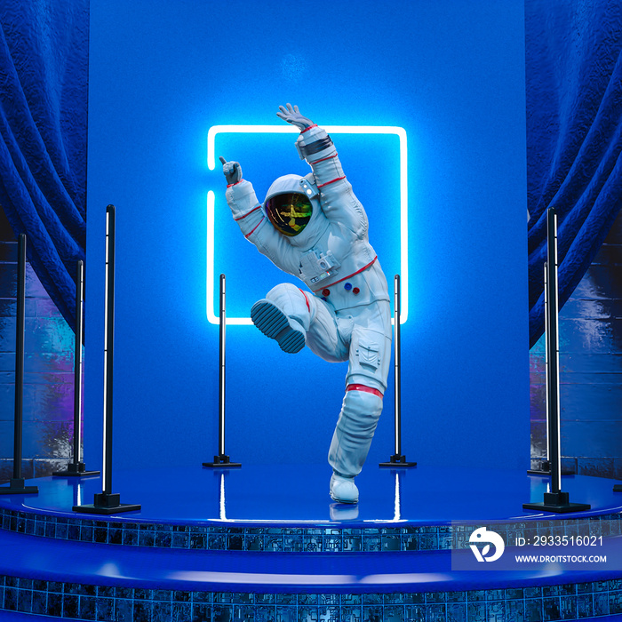 astronaut is dancing inside the techno room