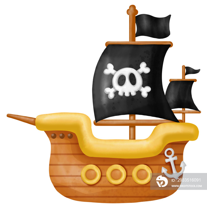 ship pirate, watercolor Clipart