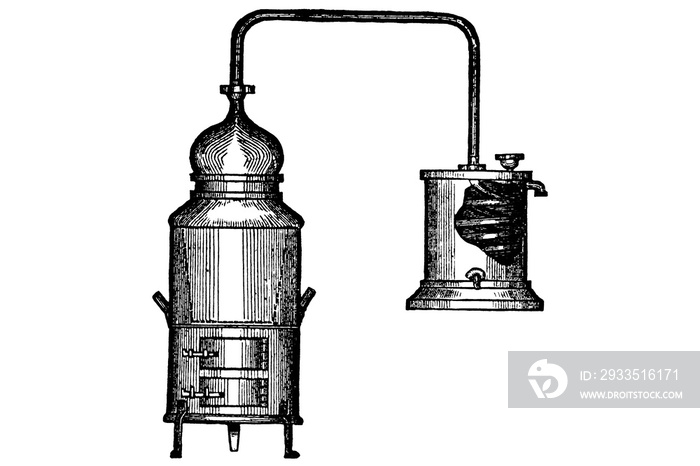 BAIN MARIE COPPER ALEMBIC – Vintage Engraved Illustration 1897